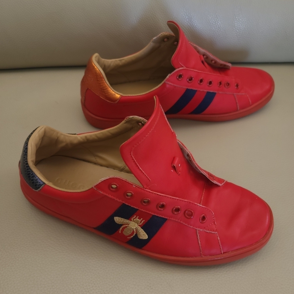 Gucci Freya Hartas Ace Sneakers Embroidered Leather men's 9.5 - Picture 2 of 10